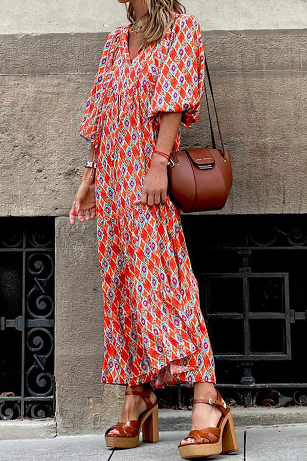 Robe bohème mi-longue à manches courtes