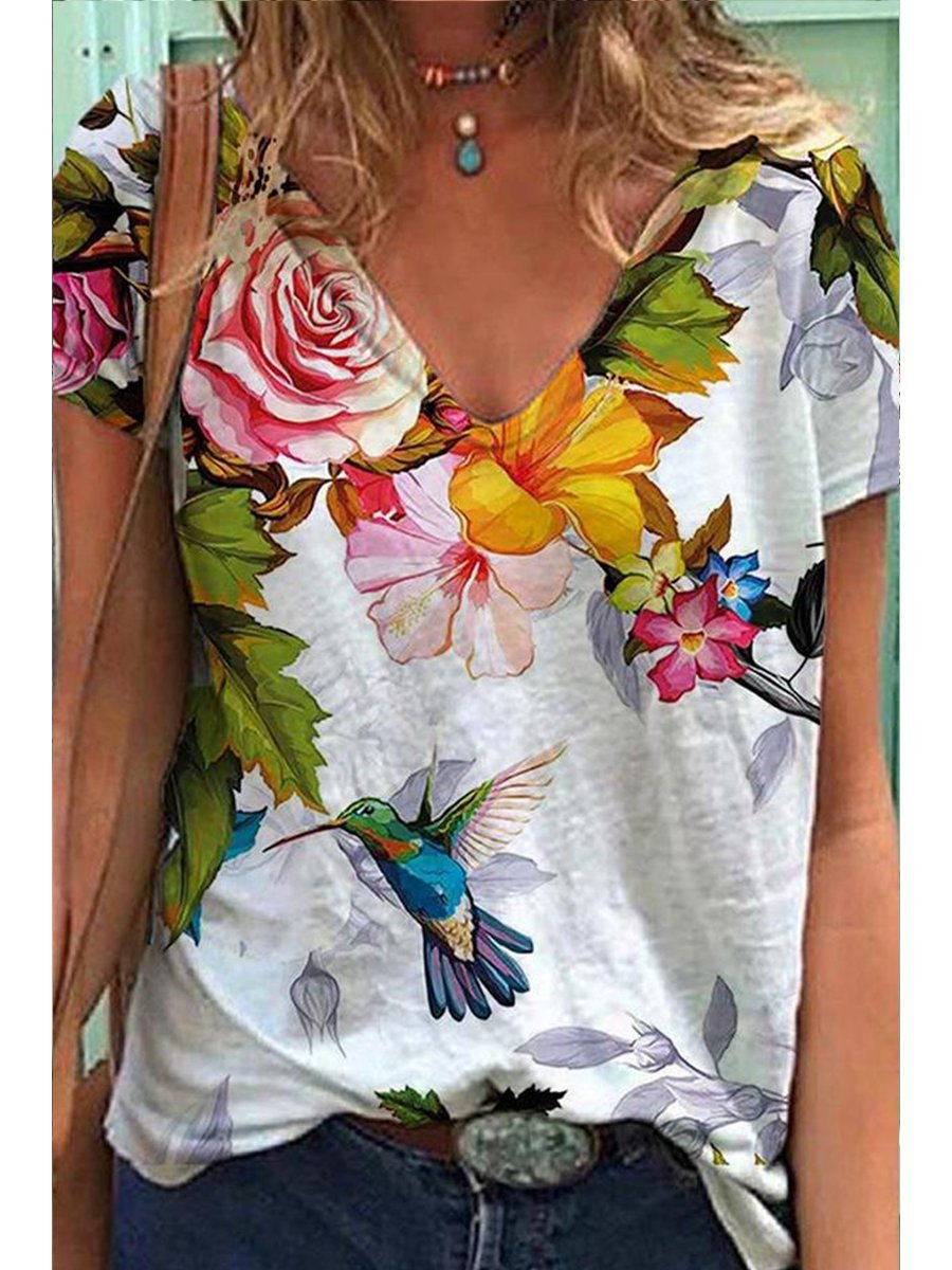 Elegantes Hemd mit V-Ausschnitt und Blumenmuster