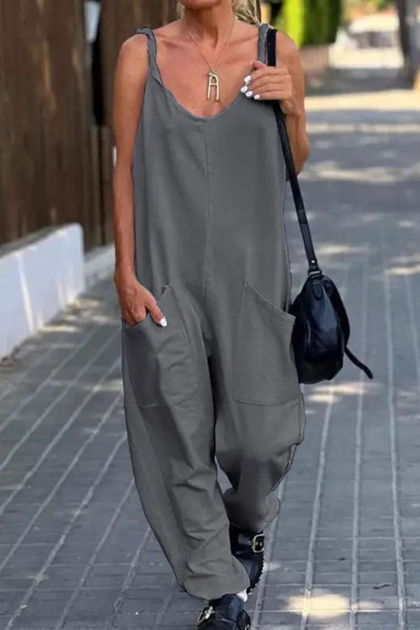 Relaxing Bay – Lässiger Strand-Jumpsuit in Volltonfarbe mit Taschen