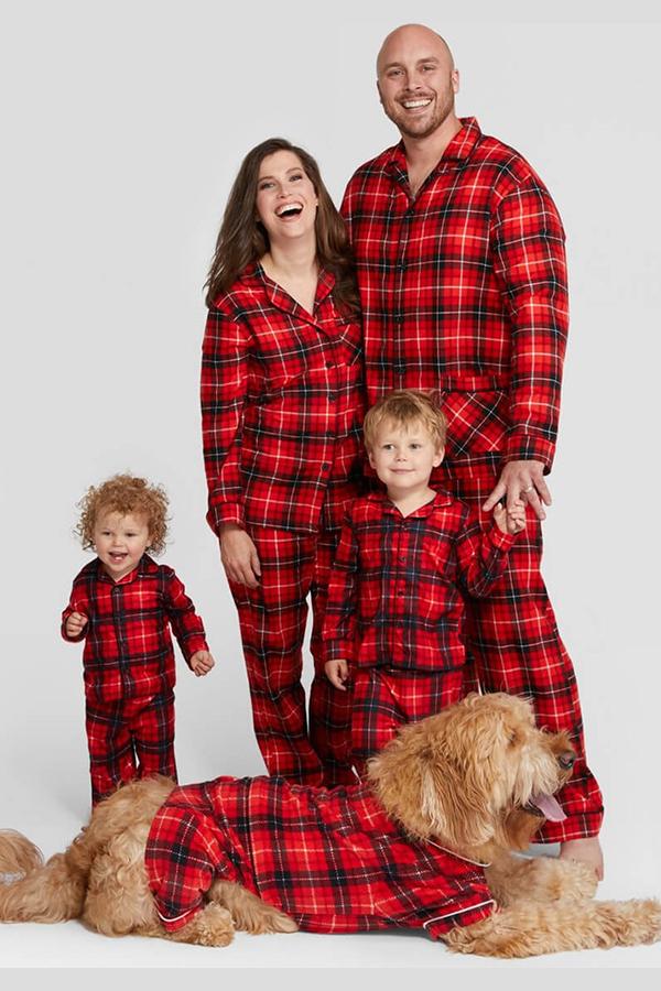 Klassische karierte Weihnachtsnachtwäsche mit Hirschen für die Familie, Herren und Damen, Weihnachten, Familie