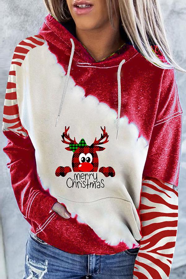 Kapuzenpullover mit Weihnachtsmann-Print und Farbblockdesign (Rot)