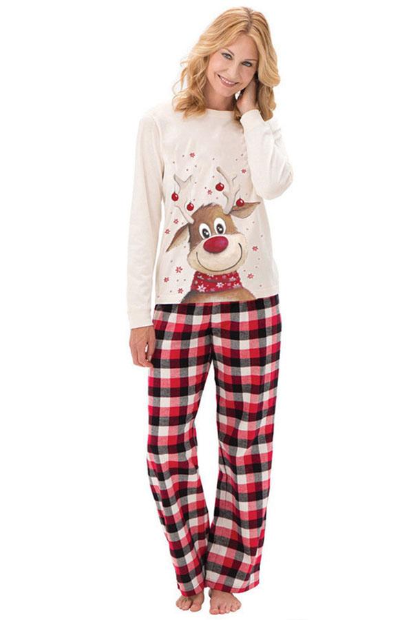 Weihnachts-Familienpaket Elch bedrucktes Eltern-Kind-Langarm-Pyjama-Set Home Service