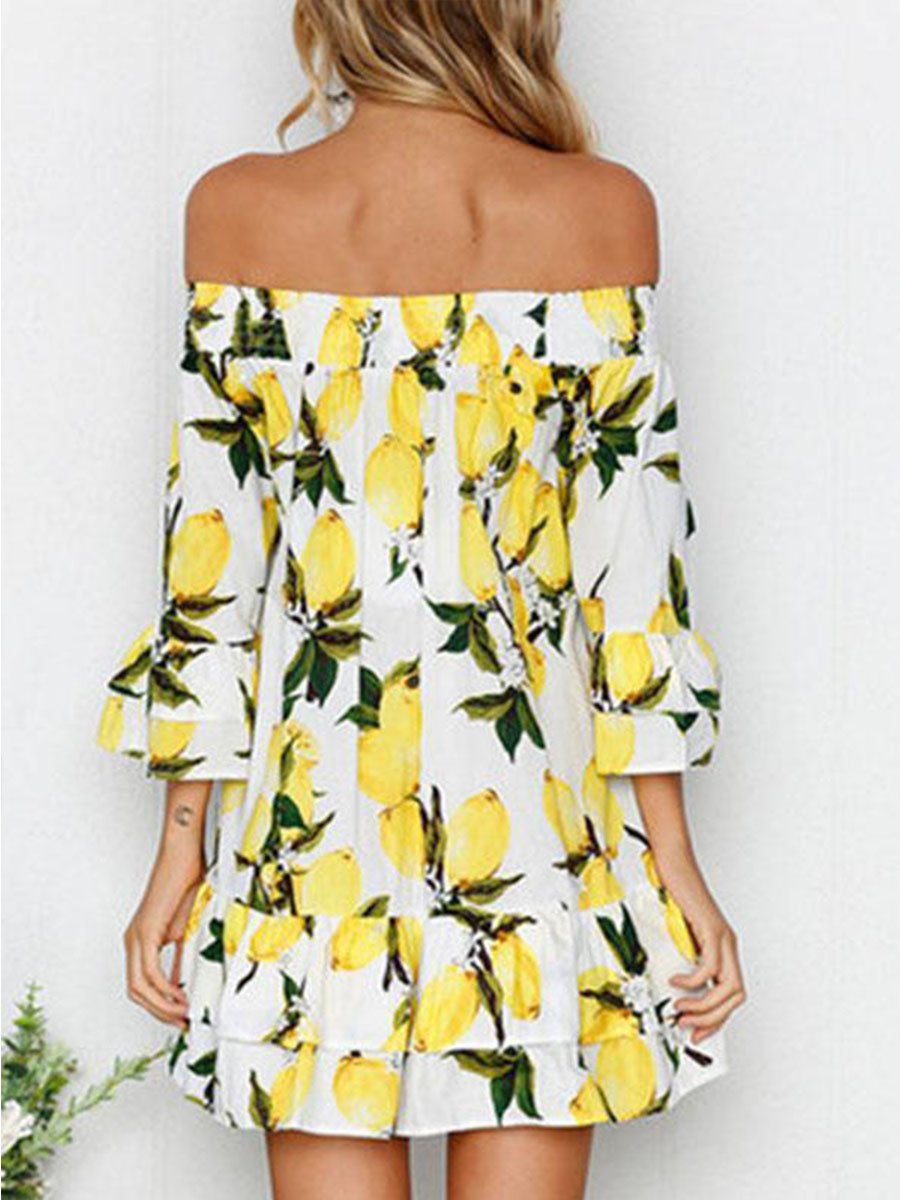Mini-robe de plage à volants et épaules dénudées (2 couleurs)