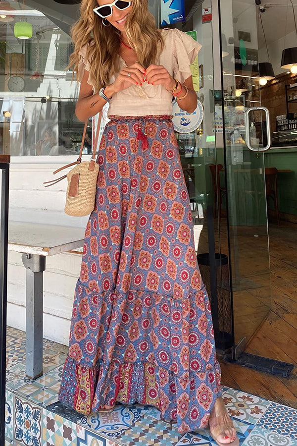 Audrina Maxirock mit Bohemien-Print und elastischer Taille und Quaste