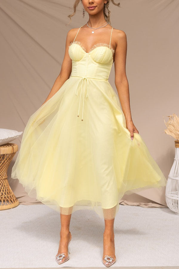 Modernes Prinzessinnen-Party-Maxikleid aus Chiffon mit Hosenträgern