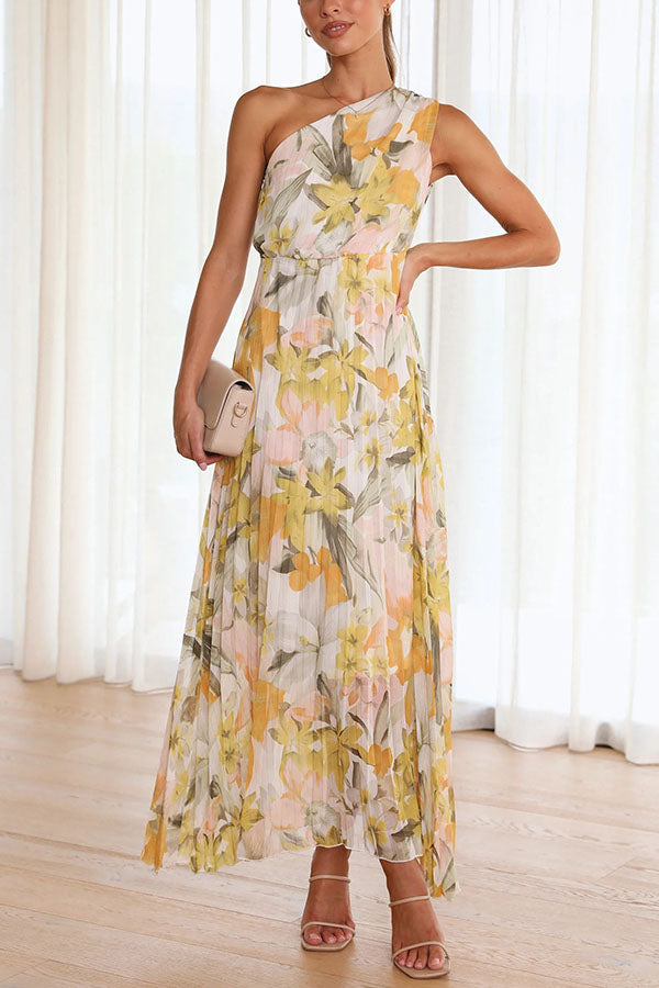 Saw An Angel – Geblümtes Maxikleid mit One-Shoulder-Träger und elastischer Taille