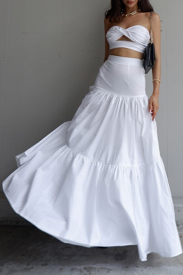 Ensemble deux pièces printemps-été avec haut tube, gilet et jupe