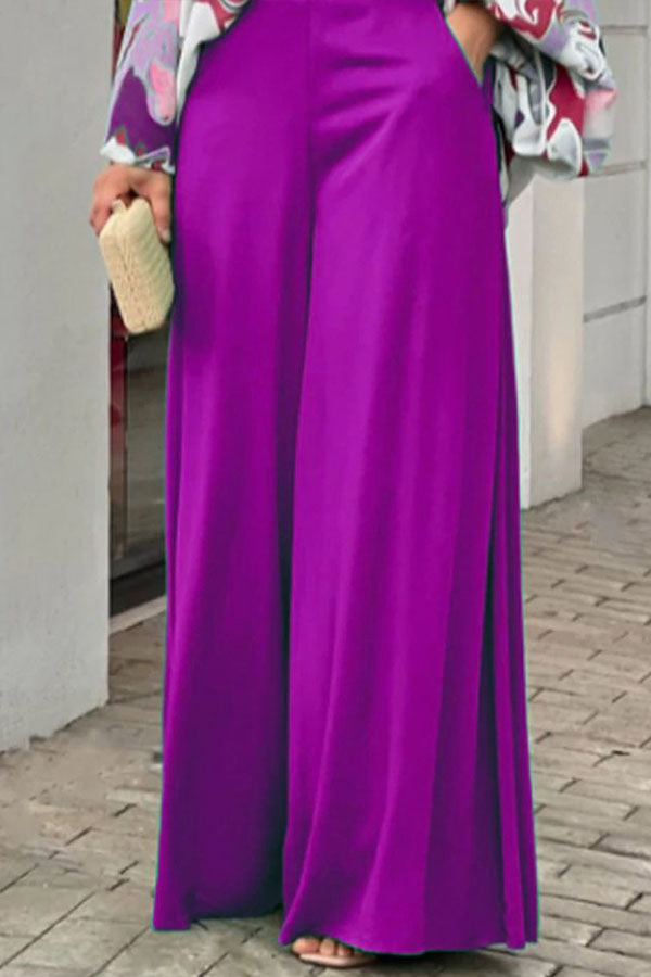 Zweiteiliges Set aus lässigem bedrucktem Hemd und Hose mit weitem Bein