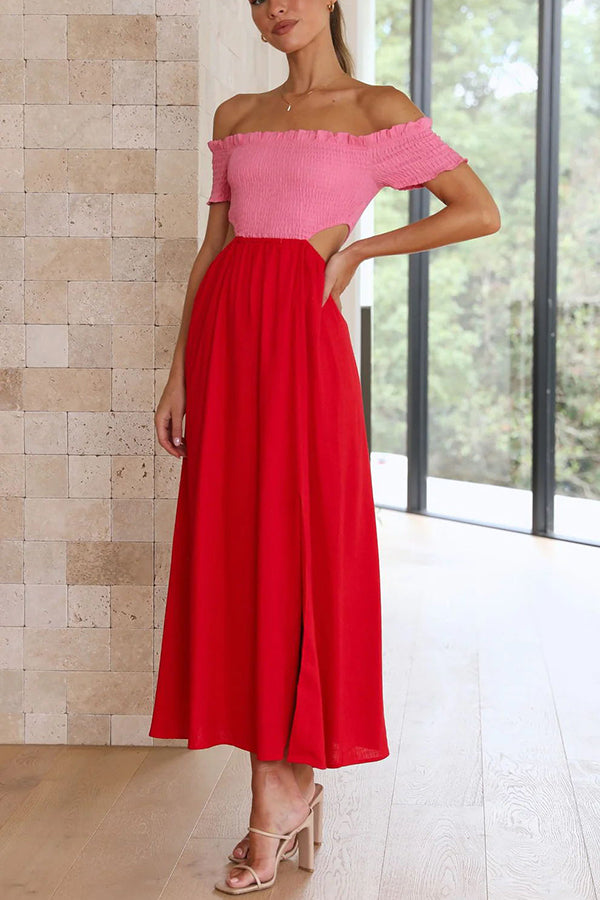 Robe mi-longue à smocks et découpes colorblock Live with Sunshine