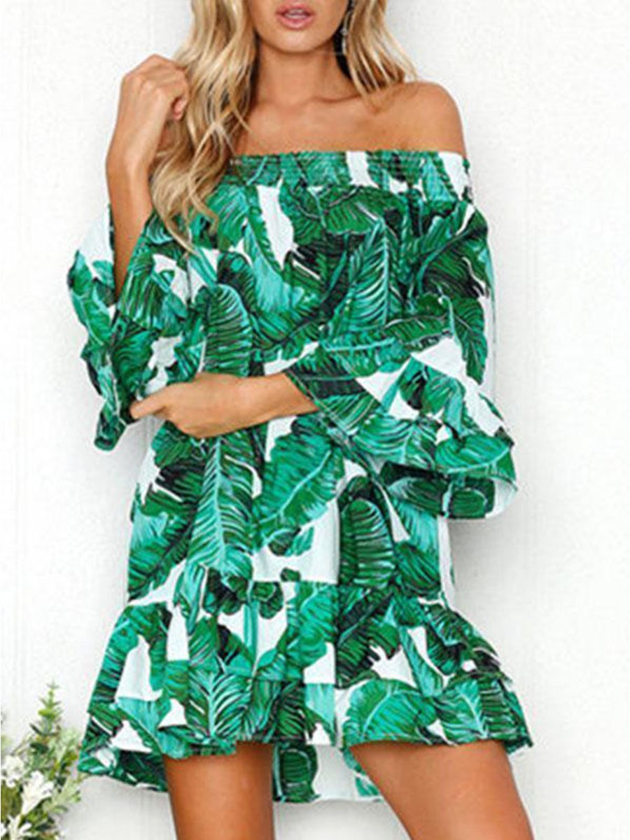 Mini-robe de plage à volants et épaules dénudées (2 couleurs)