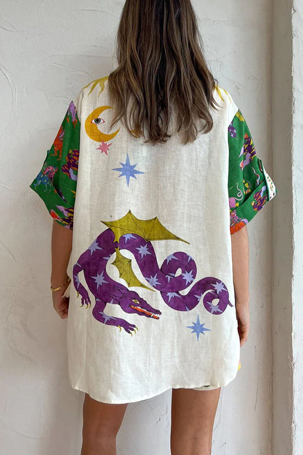 Ensemble chemisier à imprimé unique en lin mélangé Days of Heaven et short à poches à taille élastique