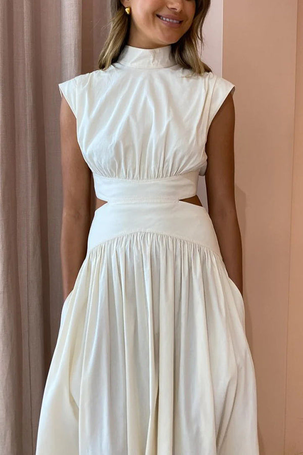 Im Urlaubsmodus – Maxikleid aus Baumwollmischung mit Aussparungen, elastischer Taille und Taschen