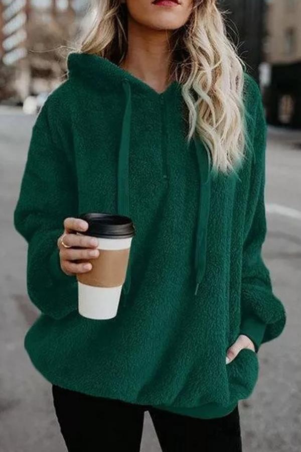 Reißverschluss, langärmelig, lässig, einfarbig, Kapuzenpullover