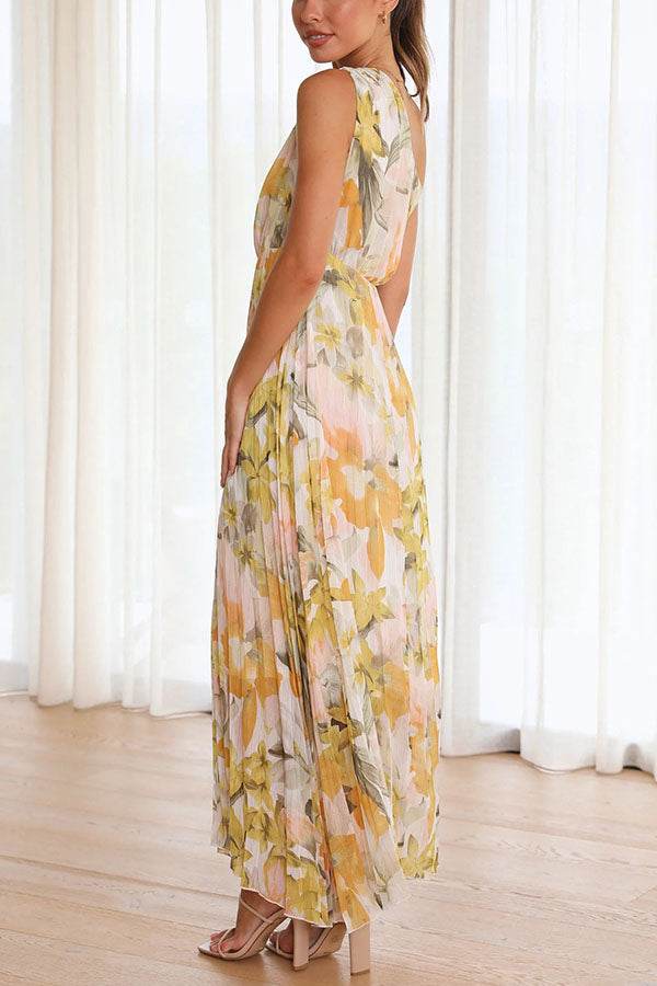 Saw An Angel – Geblümtes Maxikleid mit One-Shoulder-Träger und elastischer Taille
