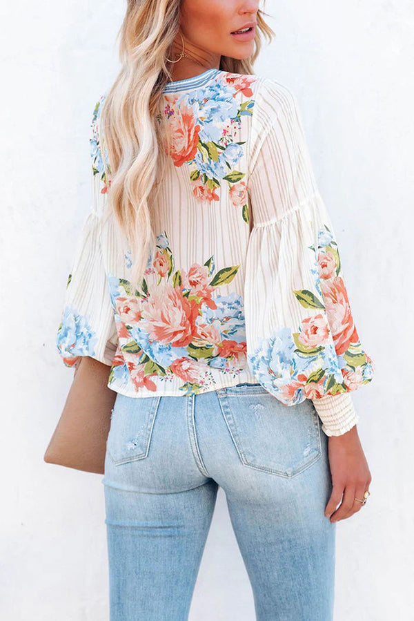Gestreifte Bluse mit Valencia-Rosenprint