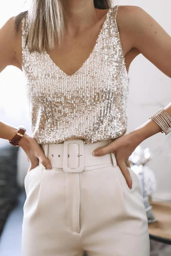 Camisole mit V-Ausschnitt und Pailletten