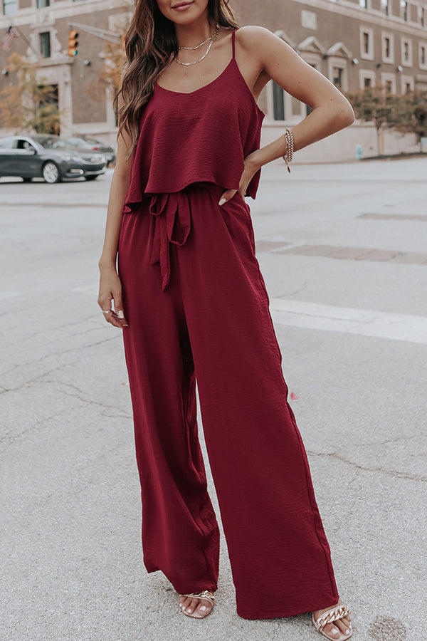 Sling Ice Silk Crinkle Soft Belt Loose Pants Freizeitanzug