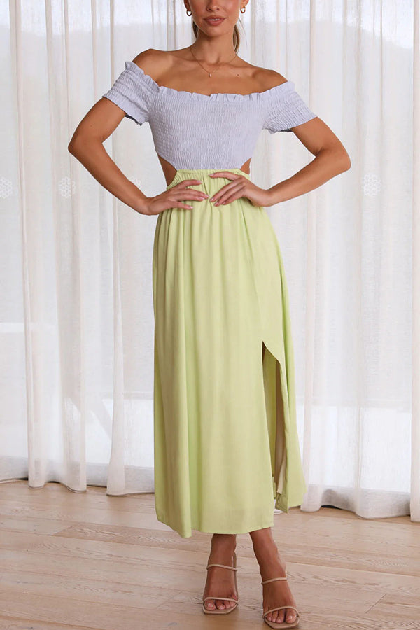 Robe mi-longue à smocks et découpes colorblock Live with Sunshine