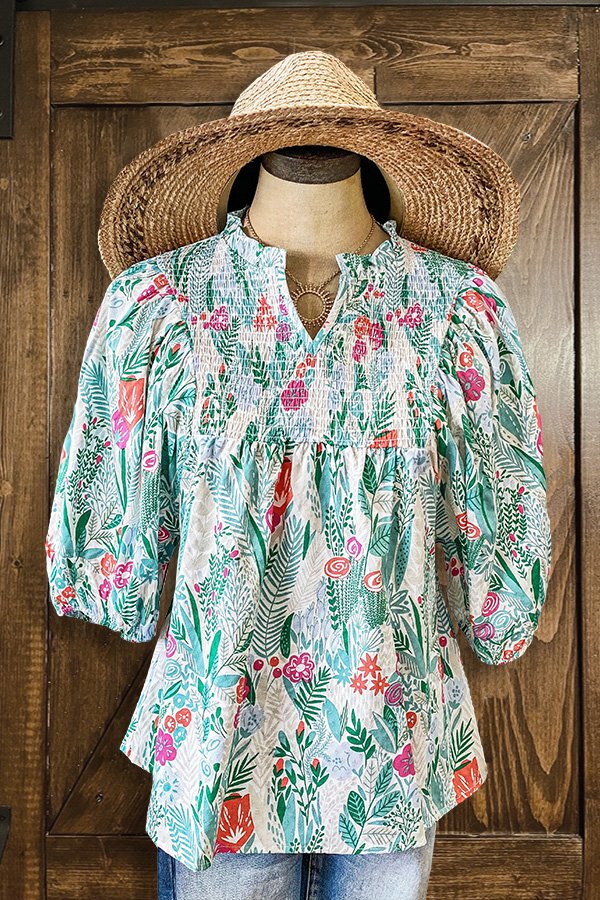 Plissierte Bluse mit Blumendruck