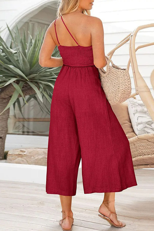 Sexy Jumpsuit mit Sling-Taille und Tasche, gerader Schnitt, ärmellos