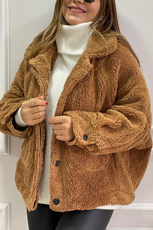 Manteau en peluche à poches doublées marron lait
