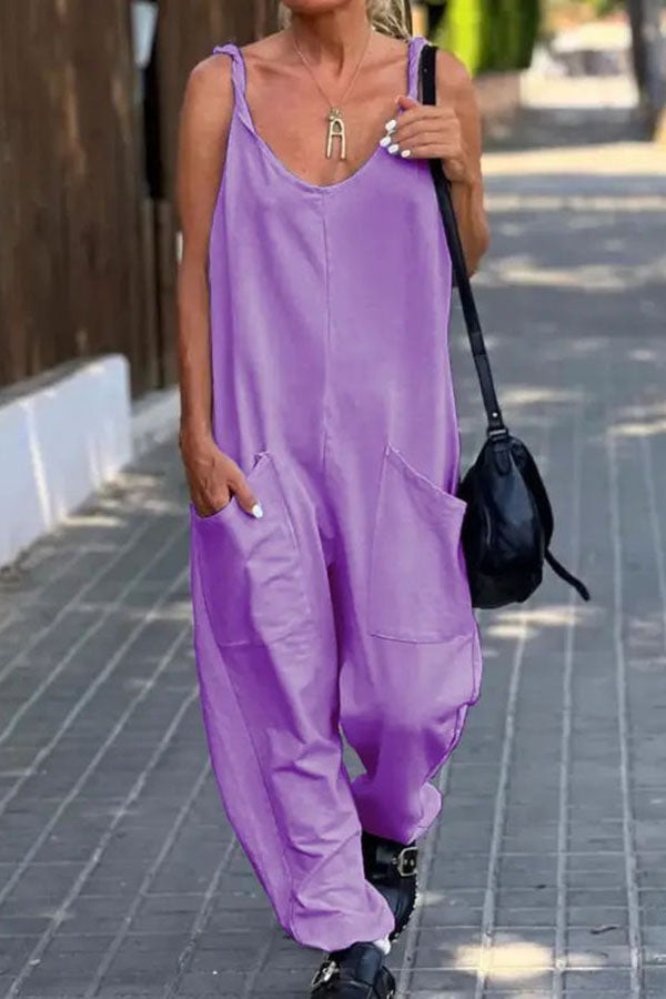 Relaxing Bay – Lässiger Strand-Jumpsuit in Volltonfarbe mit Taschen