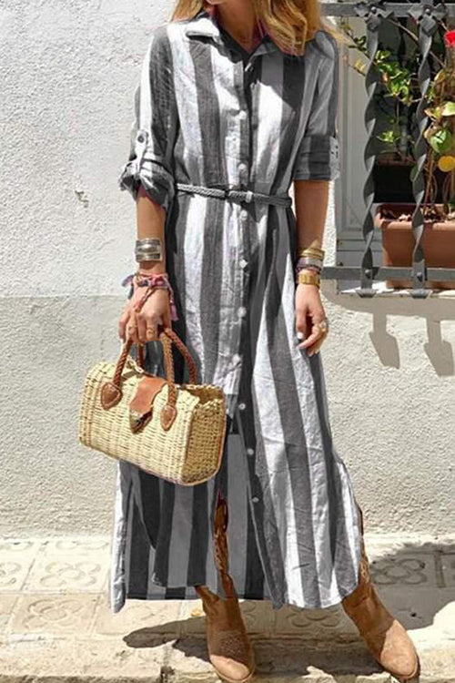 Robe chemise rayée à manches longues et boutons