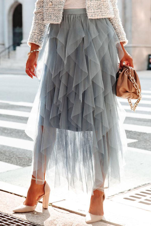 Allegro Rüschen-Midirock aus Tüll in Graublau