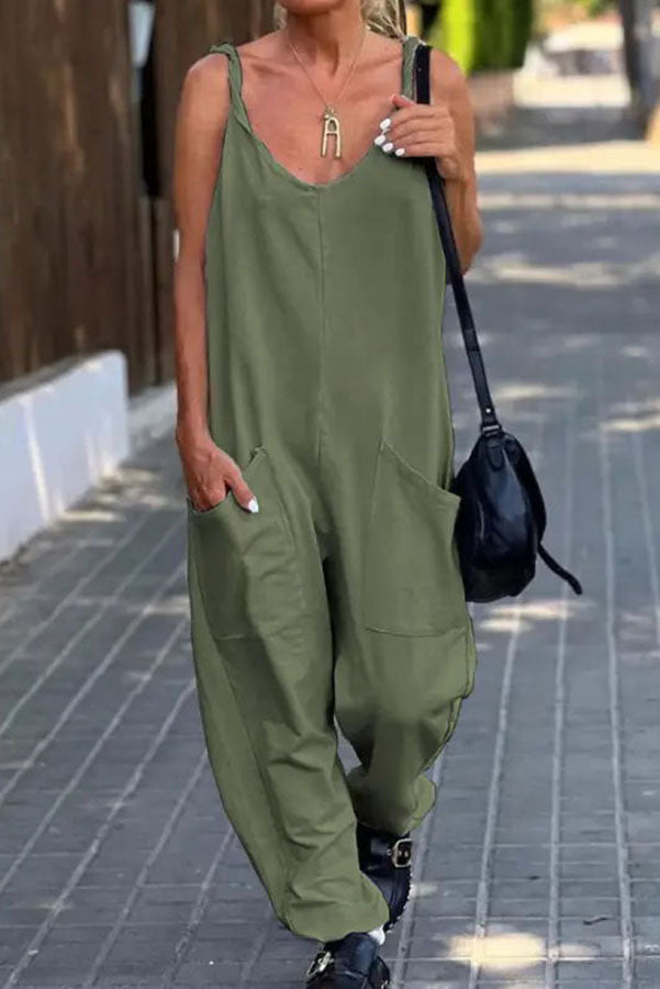Relaxing Bay – Lässiger Strand-Jumpsuit in Volltonfarbe mit Taschen