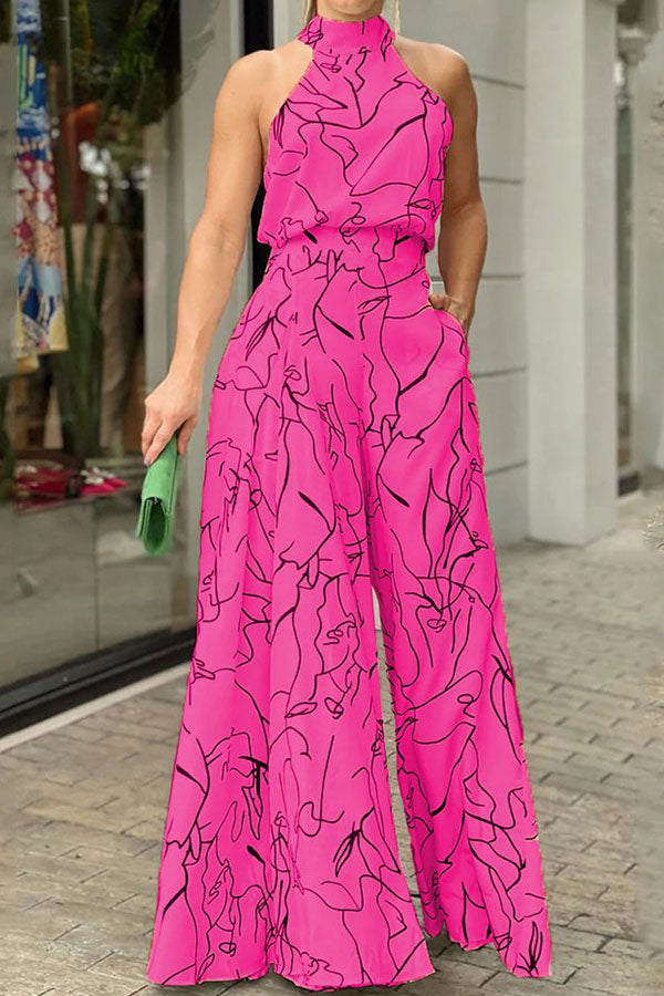 Neckholder-Overall mit ärmellosem Kunstdruck
