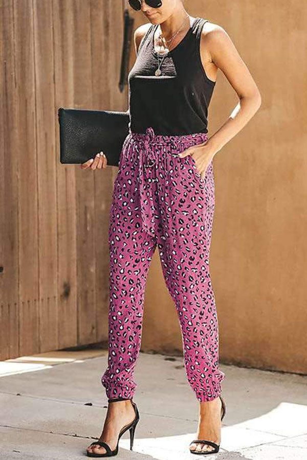 Lässige Haremshose mit Leopardenmuster und hoher Taille für Damen