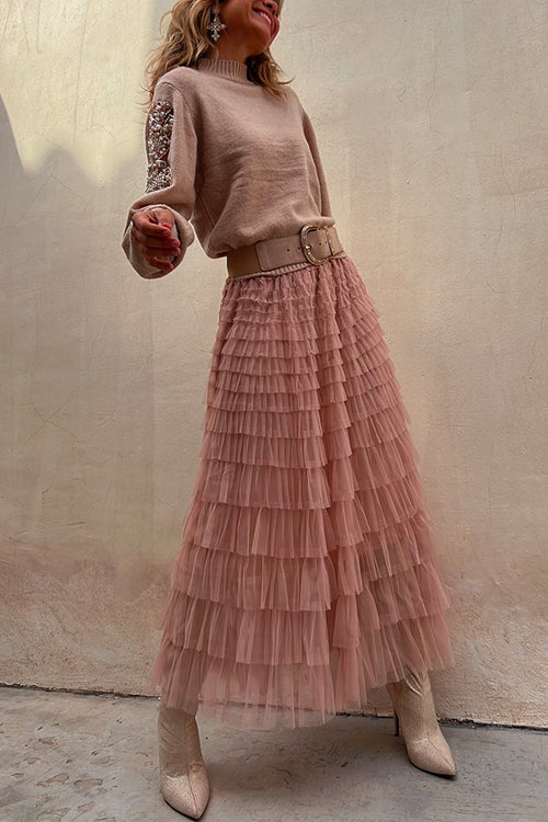 Regal Reverie – Gestufter Maxirock aus Tüll mit elastischer Taille