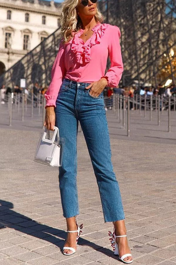 Bluse mit hübscher Perspektive und Rüschenkragen