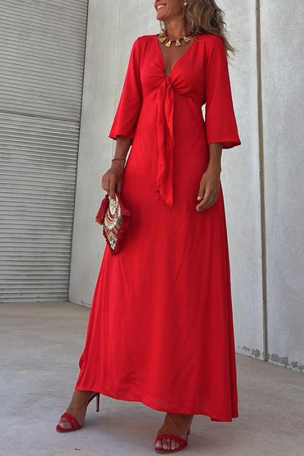 Robe moulante sexy rouge à col en V MONICA