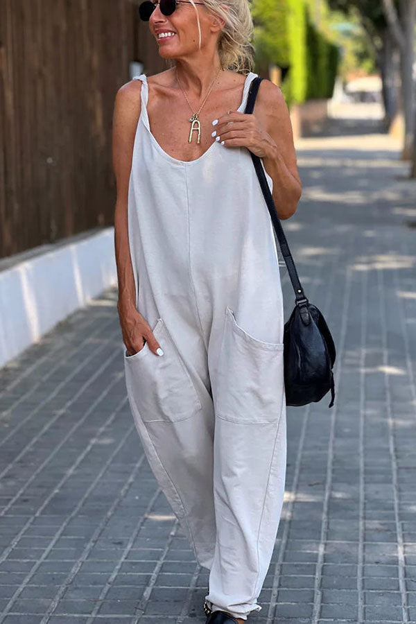Relaxing Bay – Lässiger Strand-Jumpsuit in Volltonfarbe mit Taschen