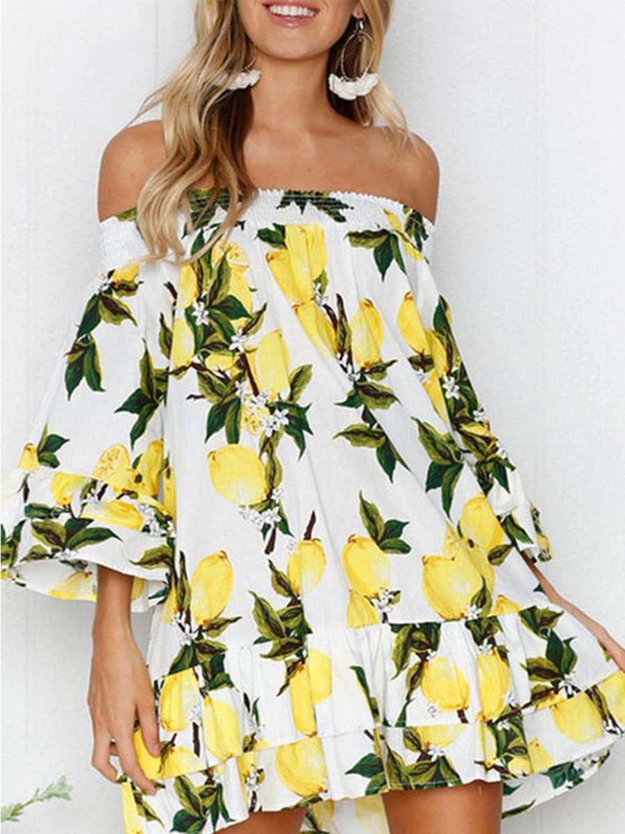 Mini-robe de plage à volants et épaules dénudées (2 couleurs)