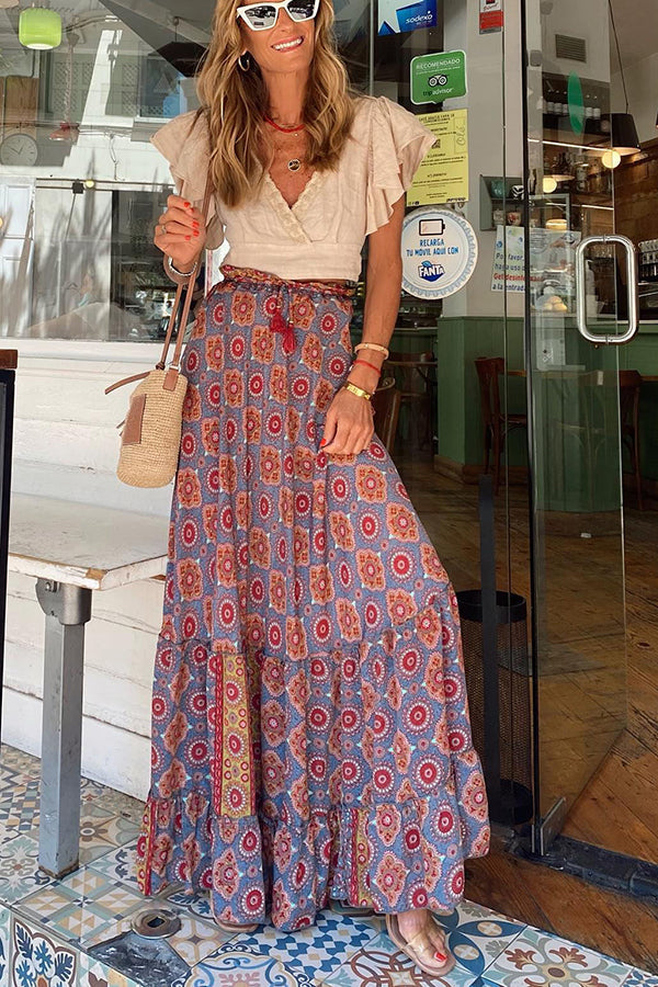 Audrina Maxirock mit Bohemien-Print und elastischer Taille und Quaste
