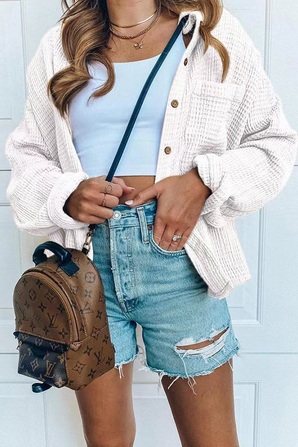 Chemise décontractée à poches boutonnées et veste gaufrée