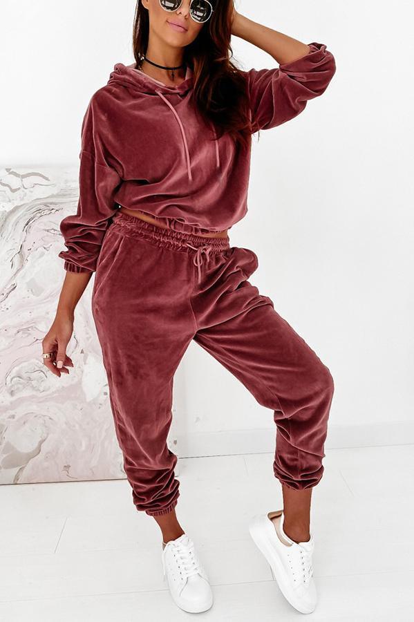 Täglicher lässiger Samt-Hoodie-Jogger-Trainingsanzug