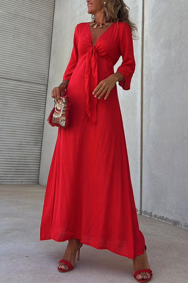 Robe moulante sexy rouge à col en V MONICA