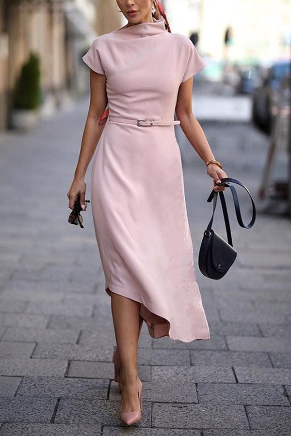 Damenkleider Solides Rollkragenkleid mit Gürtel und schmalem Schnitt