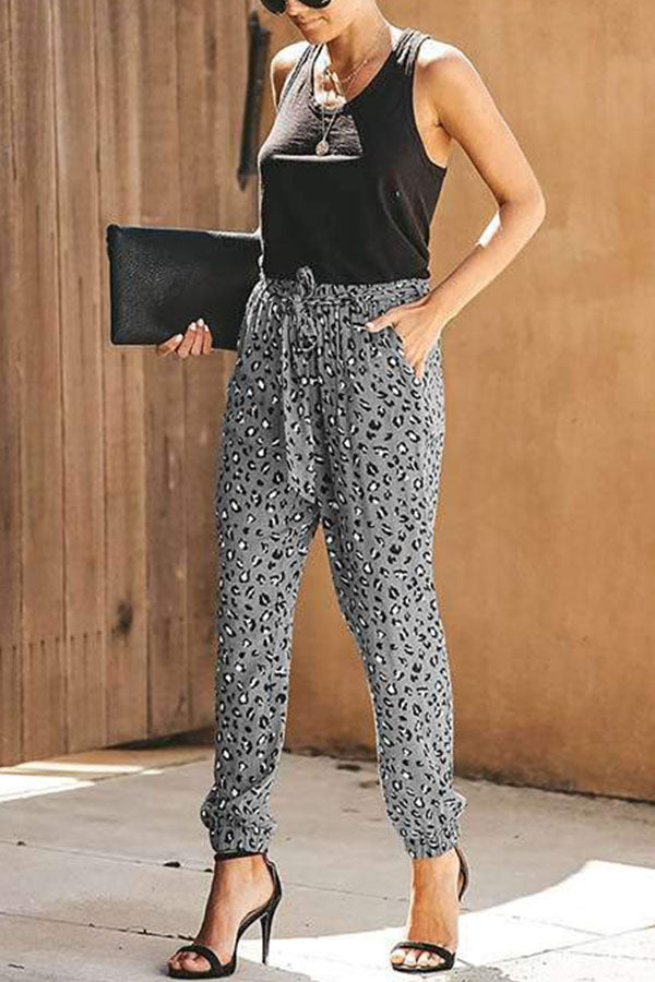 Lässige Haremshose mit Leopardenmuster und hoher Taille für Damen