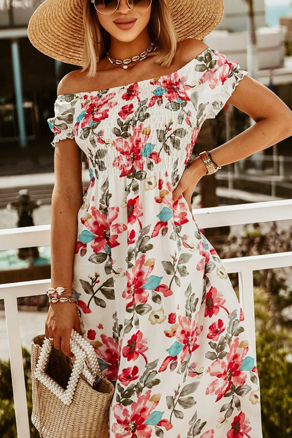 Bedrucktes, gesmoktes Midikleid