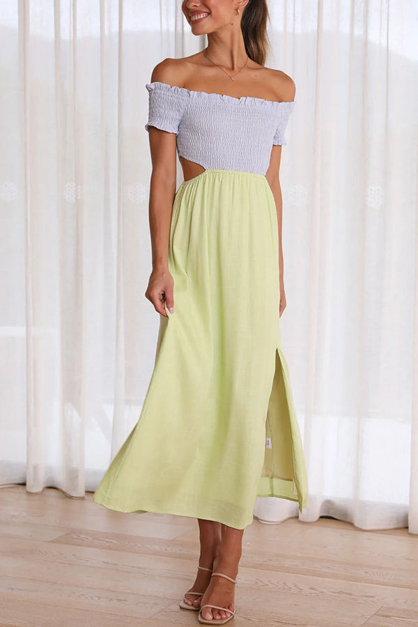 Robe mi-longue à smocks et découpes colorblock Live with Sunshine