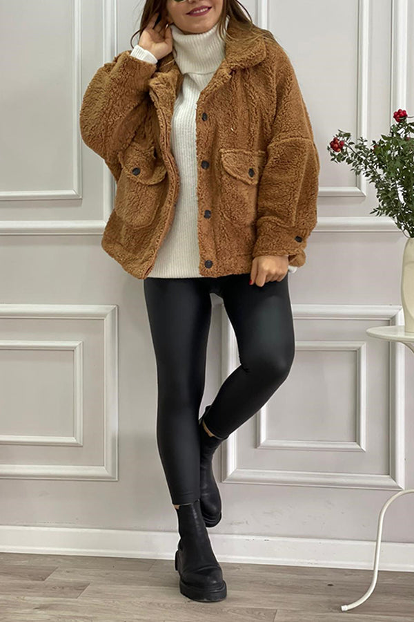 Manteau en peluche à poches doublées marron lait