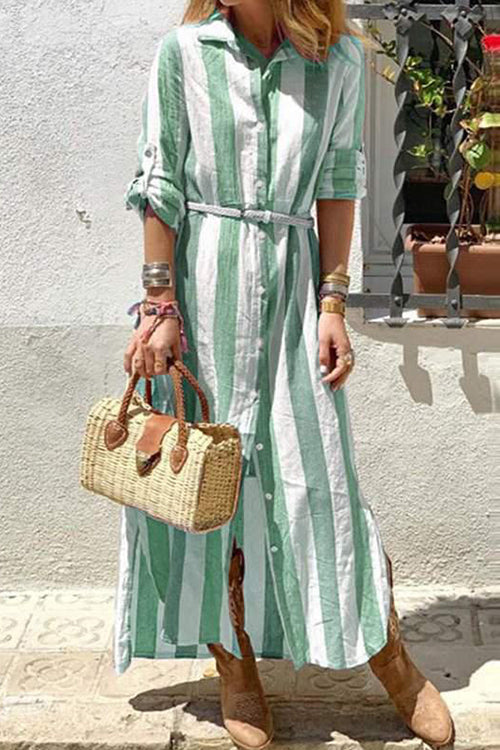 Robe chemise rayée à manches longues et boutons