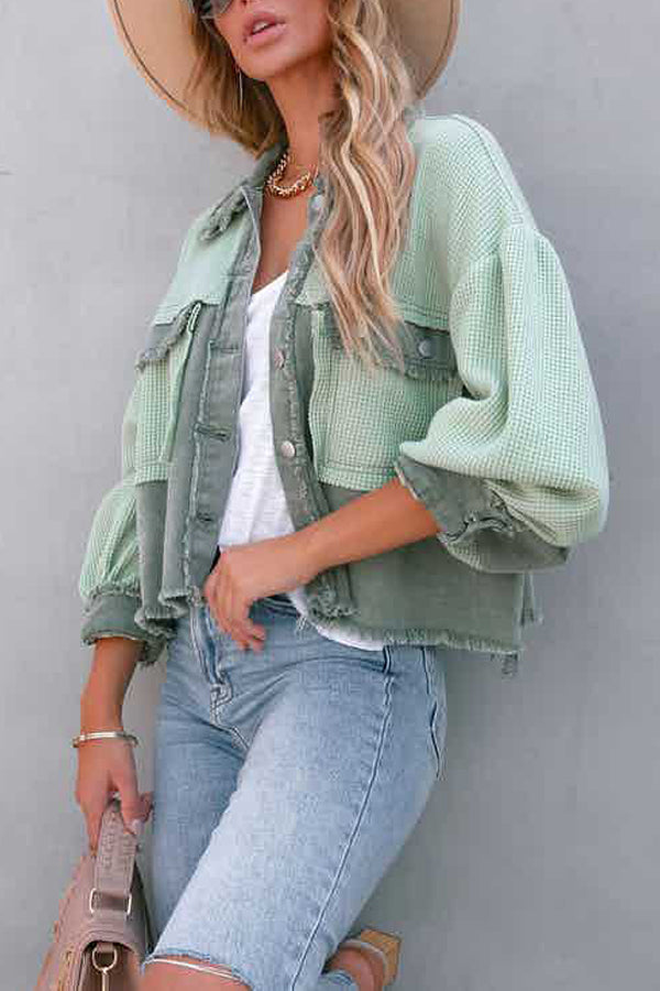 Ausgefranstes Hemd aus Baumwoll-Waffelstrick