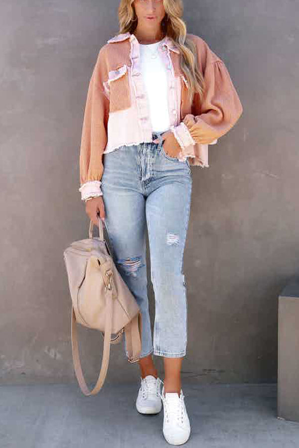 Ausgefranstes Hemd aus Baumwoll-Waffelstrick