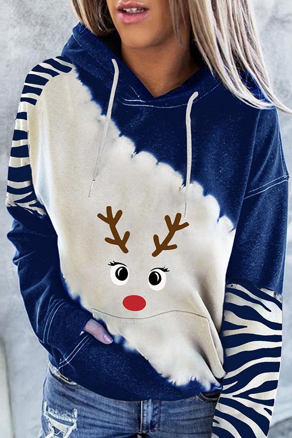 Kapuzenpullover mit Weihnachtsmann-Print und Farbblockdesign (Blau)