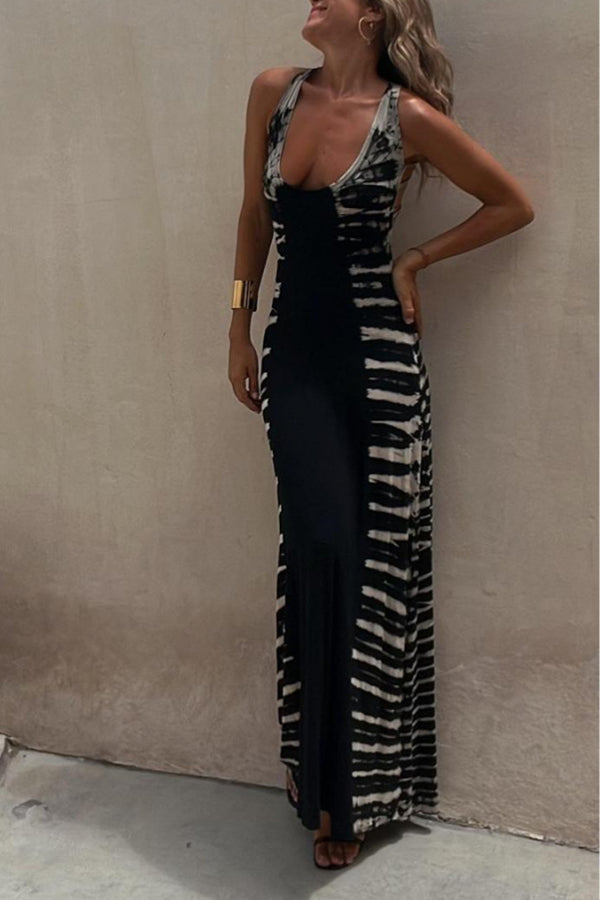 Robe longue extensible à imprimé tie-dye ciel étoilé